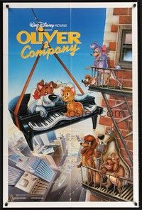 5b629 OLIVER & COMPANY int'l 1sh '89 great art of Walt Disney cats & dogs in New York City!