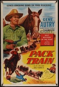 5b644 PACK TRAIN 1sh '53 Gene Autry & Smiley Burnette crack a hijack attack on food train!