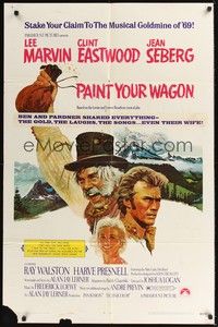 5b645 PAINT YOUR WAGON 1sh '69 art of Clint Eastwood, Lee Marvin & pretty Jean Seberg!