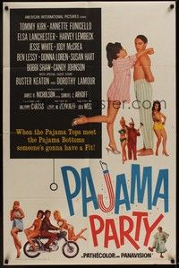5b648 PAJAMA PARTY 1sh '64 Annette Funicello in sexy lingerie, Tommy Kirk, Buster Keaton shown!