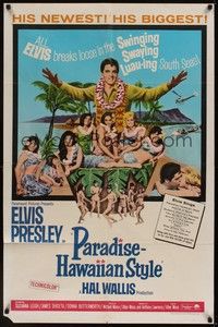 5b651 PARADISE - HAWAIIAN STYLE 1sh '66 Elvis Presley on the beach with sexy tropical babes!
