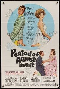 5b658 PERIOD OF ADJUSTMENT 1sh '62 art of sexy Jane Fonda trying to get used to marriage!