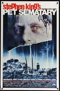 5b660 PET SEMATARY 1sh '89 Stephen King's best selling thriller, cool graveyard image!