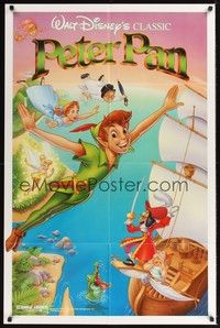 5b662 PETER PAN 1sh R89 Walt Disney animated cartoon fantasy classic, great art of cast!
