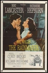 5b685 RAINMAKER 1sh '56 great romantic close up of Burt Lancaster & Katharine Hepburn!
