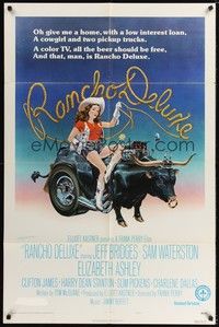 5b686 RANCHO DELUXE style B 1sh '75 John Alvin art of sexy cowgirl riding wacky bull car!