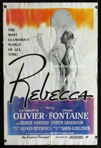 5b688 REBECCA 1sh R70s Alfred Hitchcock, Laurence Olivier & Joan Fontaine, cool art!