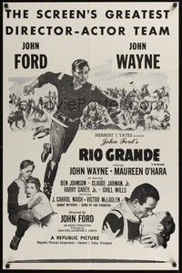 5b699 RIO GRANDE 1sh R60s artwork of John Wayne & Maureen O'Hara, directed by John Ford!