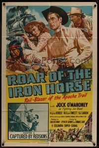 5b703 ROAR OF THE IRON HORSE Chap2 1sh '51 cool art of Jock Mahoney, Virginia Herrick!