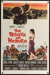 5b708 ROOTS OF HEAVEN 1sh '58 directed by John Huston, Errol Flynn & sexy Julie Greco in Africa!