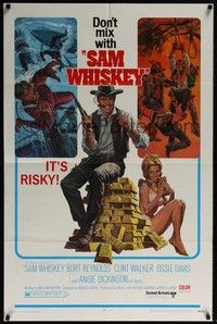 5b713 SAM WHISKEY 1sh '69 art of Burt Reynolds & sexy Angie Dickinson by huge pile of gold!