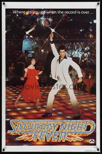 5b717 SATURDAY NIGHT FEVER teaser 1sh '77 best image of disco John Travolta & Karen Lynn Gorney!