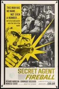 5b725 SECRET AGENT FIREBALL 1sh '66 Bond rip-off, the man with no name, not even a number!