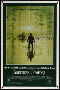 5b757 SOUTHERN COMFORT 1sh '81 Walter Hill, Keith Carradine, cool image of hunter in swamp!