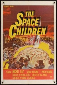 5b758 SPACE CHILDREN 1sh '58 Jack Arnold, great sci-fi art of kids, rocket & giant alien brain!