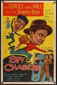 5b764 SPY CHASERS 1sh '55 The Bowery Boys, wacky art of Leo Gorcey & Huntz Hall!