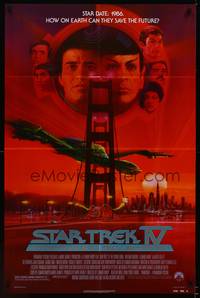5b769 STAR TREK IV 1sh '86 cool art of Leonard Nimoy & William Shatner by Bob Peak!