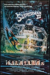 5b788 SUPERMAN III int'l 1sh '83 cool different Berkey art of Christopher Reeve vs. robot!
