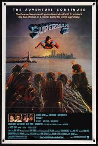 5b787 SUPERMAN II 1sh '81 Christopher Reeve, Terence Stamp, cool flying image over New York City!