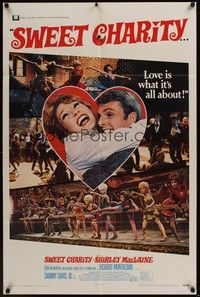 5b793 SWEET CHARITY 1sh '69 Bob Fosse musical starring Shirley MacLaine, it's all about love!