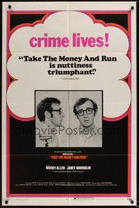 5b802 TAKE THE MONEY & RUN 1sh '69 wacky Woody Allen mugshot in classic mockumentary!