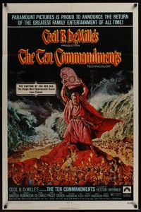 5b812 TEN COMMANDMENTS 1sh R72 directed by Cecil B. DeMille, great art of Charlton Heston!