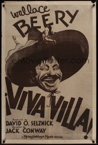 5b920 VIVA VILLA 1sh R40s great close up of laughing Wallace Beery as Pancho, super sexy Fay Wray!