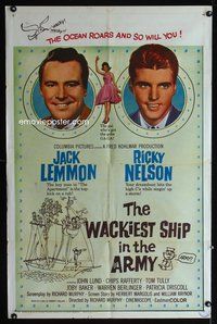 5b922 WACKIEST SHIP IN THE ARMY 1sh '60 Jack Lemmon & Ricky Nelson, the ocean roars & so will you!