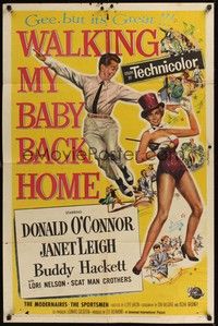 5b926 WALKING MY BABY BACK HOME 1sh '53 artwork of dancing Donald O'Connor & sexy Janet Leigh!