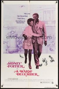 5b929 WARM DECEMBER style A 1sh '73 full-length image of Sidney Poitier w/arm around Ester Anderson