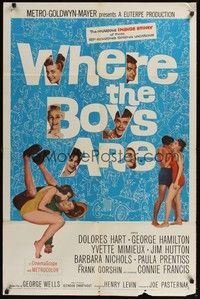 5b941 WHERE THE BOYS ARE 1sh '61 sexy Connie Francis, Dolores Hart, Yvette Mimieux & Prentiss!