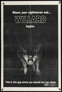 5b957 WILLARD teaser w/borders 1sh '71 creepy close up of Bruce Davison's pet rat showing teeth!