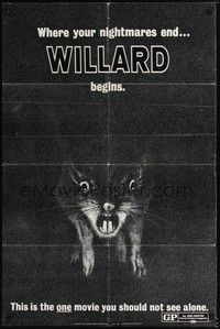 5b956 WILLARD teaser no border 1sh '71 creepy art of rat, the one movie you should not see alone!