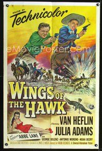 5b959 WINGS OF THE HAWK 1sh '53 art of Van Heflin & Julia Adams shooting guns, Budd Boetticher