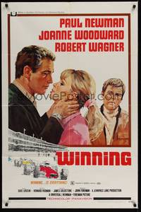 5b960 WINNING 1sh '69 Paul Newman, Joanne Woodward, Indy car racing, art by Howard Terpning!