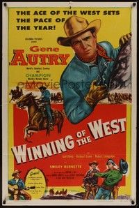 5b961 WINNING OF THE WEST 1sh '52 Gene Autry, the ace of the west, Champion!