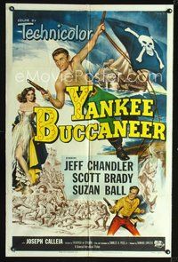 5b979 YANKEE BUCCANEER 1sh '52 art of barechested pirate Jeff Chandler swinging on rope w/gun!