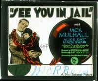 5d170 SEE YOU IN JAIL glass slide '27 different image of Jack Mulhall & Alice Day chained together!