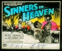 5d172 SINNERS IN HEAVEN glass slide '24 Bebe Daniels & Richard Dix stranded on an island!