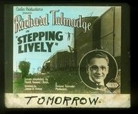 5d176 STEPPING LIVELY glass slide '24 Richard Talmadge close up & leaping from tall building!