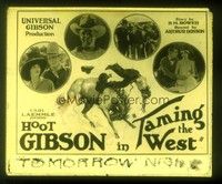5d178 TAMING OF THE WEST glass slide '25 4 photos of Hoot Gibson + art getting bucked from horse!