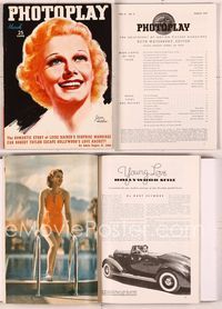 5d101 PHOTOPLAY magazine March 1937, close up art of pretty Jean Harlow by Sverre Grebliffe!