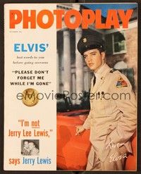 5d117 PHOTOPLAY magazine October 1958 Elvis Presley in uniform by Frank Gilloon!