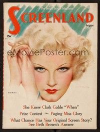 5d085 SCREENLAND magazine August 1935 fantastic art of Jean Harlow by Charles Sheldon!