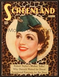 5d089 SCREENLAND magazine February 1937 art portrait of Claudette Colbert by Marland Stone!