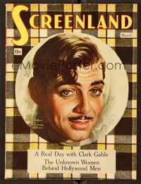 5d090 SCREENLAND magazine March 1937 art portrait of Clark Gable by Marland Stone!
