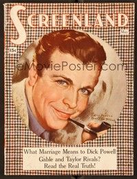 5d092 SCREENLAND magazine May 1937 great art of Dick Powell smoking pipe by Marland Stone!