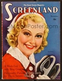 5d098 SCREENLAND magazine November 1937 art of Sonja Henie with ice skates by Marland Stone!