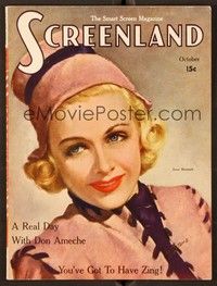 5d097 SCREENLAND magazine October 1937 head & shoulders portrait of Joan Bennett by Marland Stone!