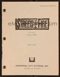 5d285 STREETS OF FIRE second draft script March 16, 1983, screenplay by Walter Hill & Larry Gross!